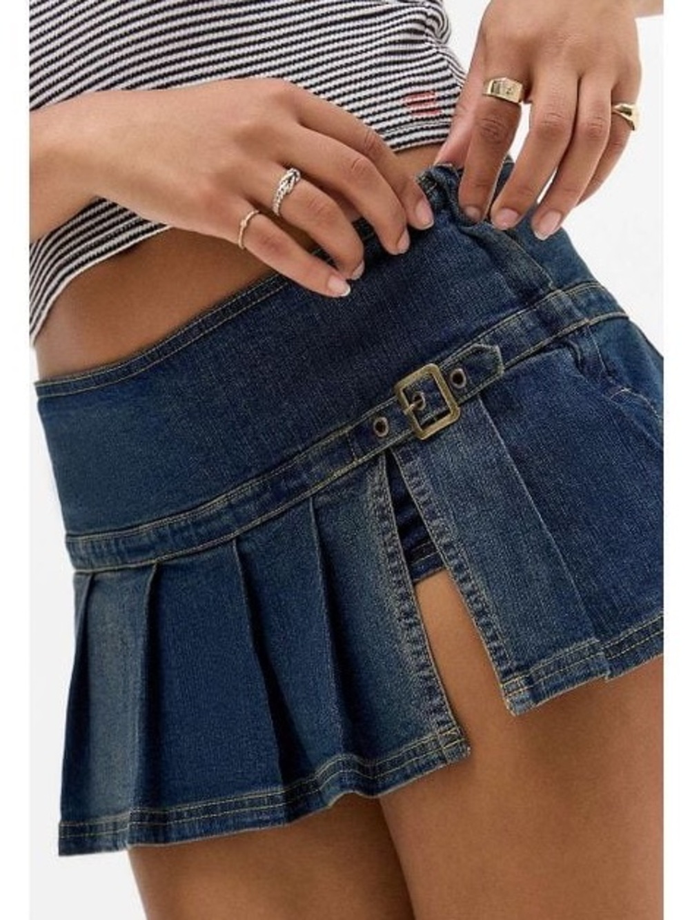 Urban Outfitters BDG Shaina Belted Low Rise Dark Blue Denim Mini Skirt NWT Sz S